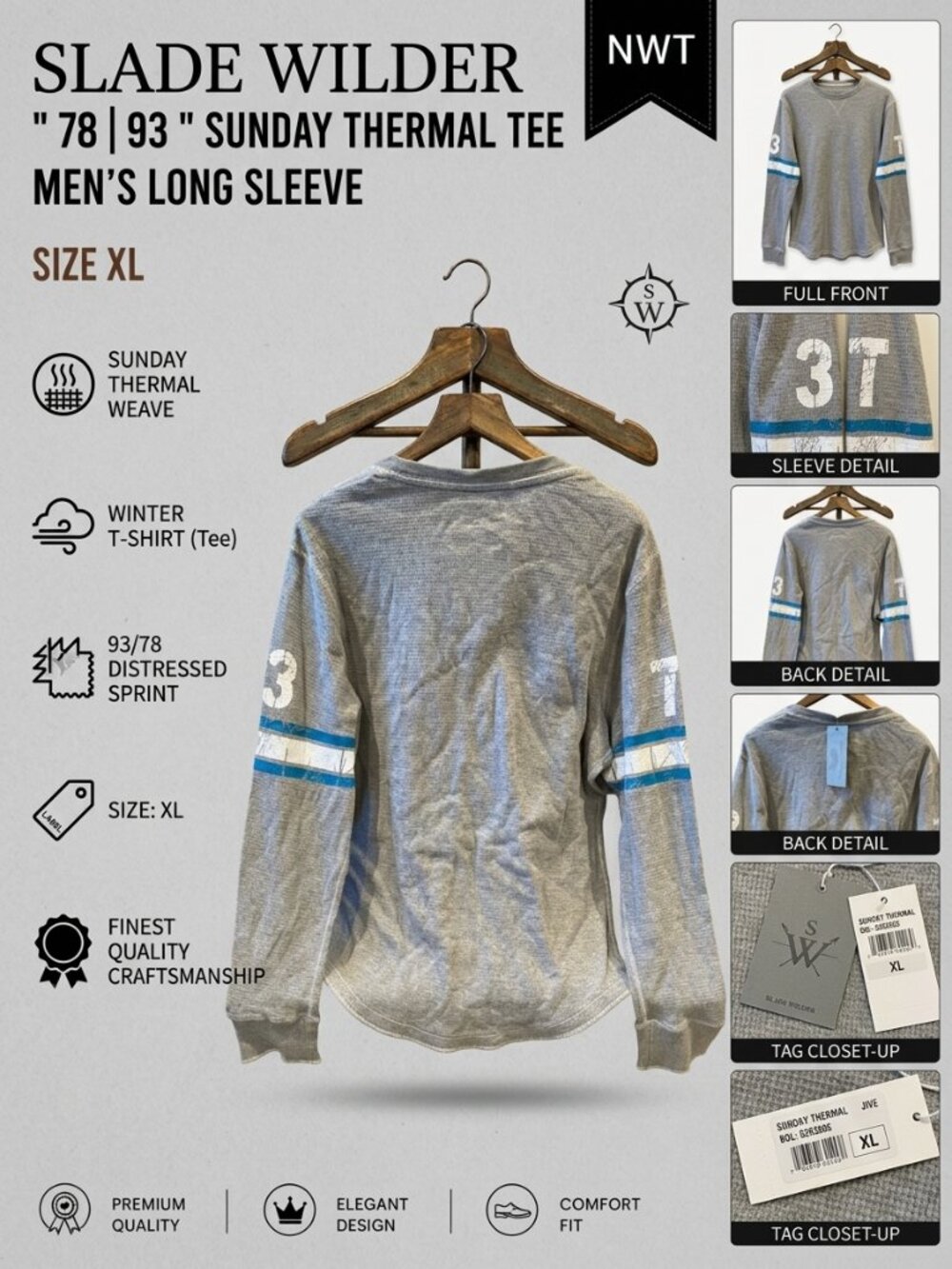 NWT Slade Wilder 78 93 Sunday Thermal Long Sleeve T-Shirt Men's XL